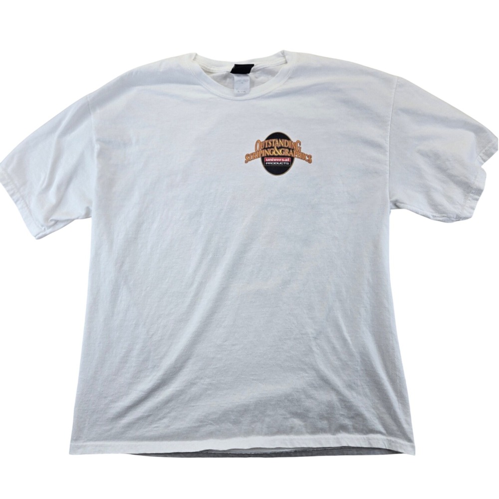 Hanes T-Shirt Mens XL White Universal Products Striping Graphics Beefy-T Tee